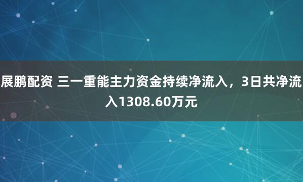 展鹏配资 三一重能主力资金持续净流入，3日共净流入1308.60万元