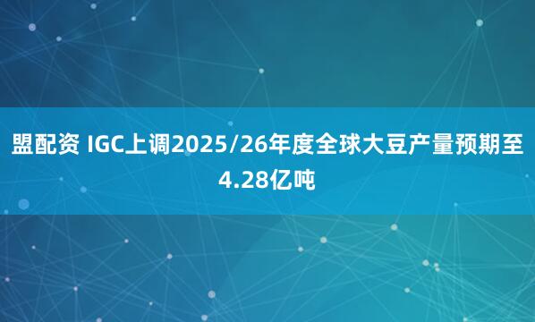 盟配资 IGC上调2025/26年度全球大豆产量预期至4.28亿吨